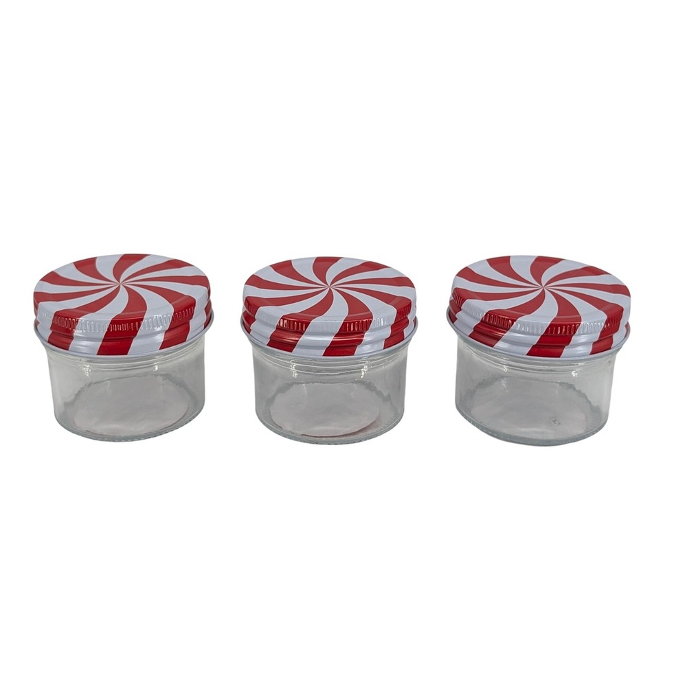 Holiday Style Glass Canister‎ Jar 4 oz Candy Cane Lid Set of 3 Christmas Jar